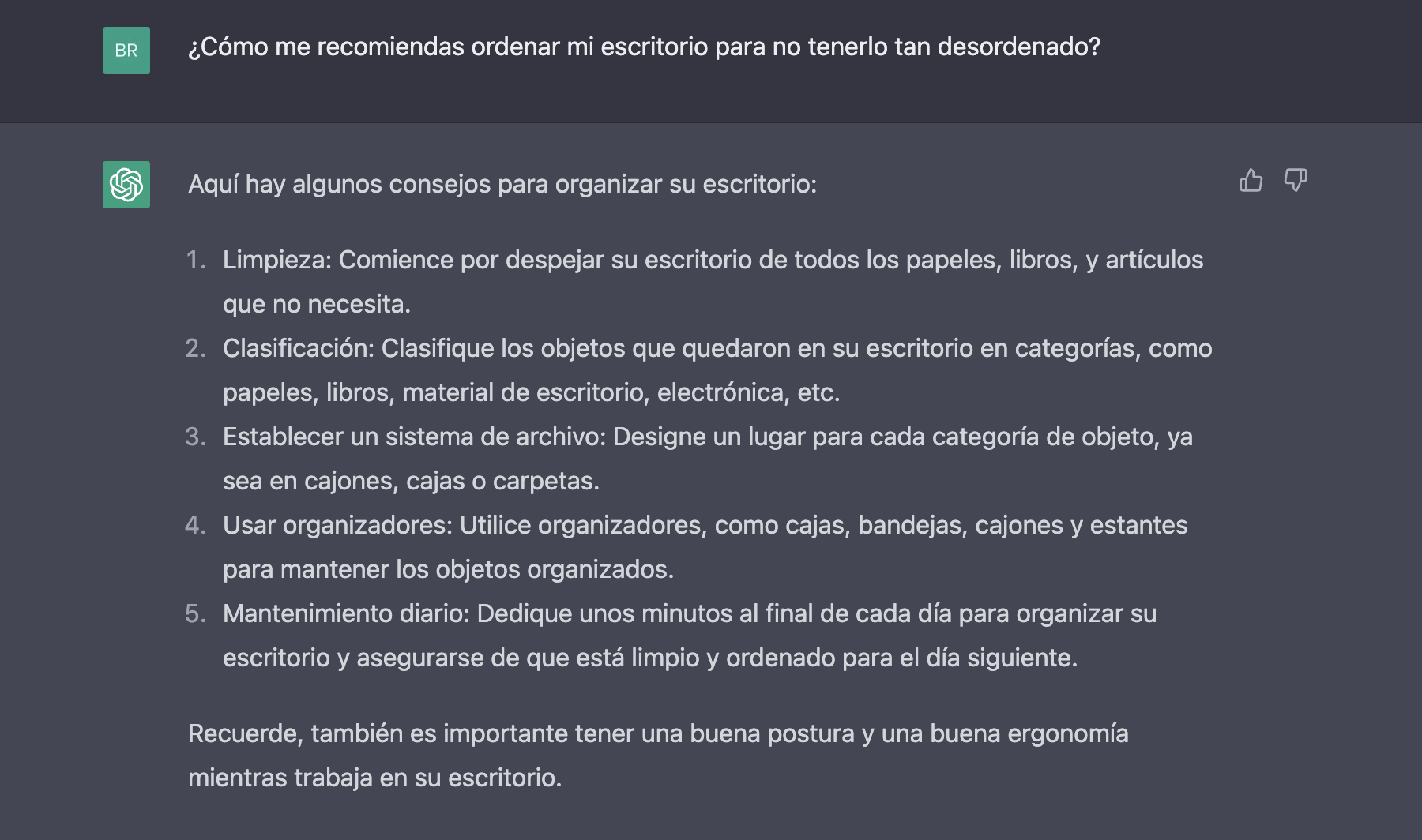 Pedir consejos para ordenar