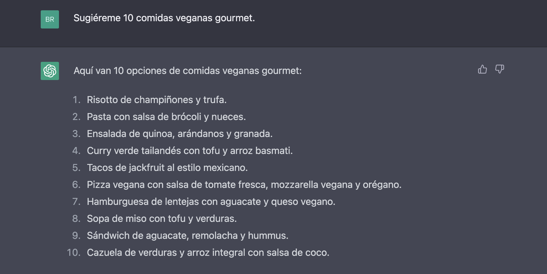 Pedir sugerencias de nuevas comidas.